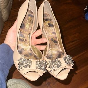 Sam Edelman Lorna Rhinestone & Spikes Embellished Open Toe Pumps